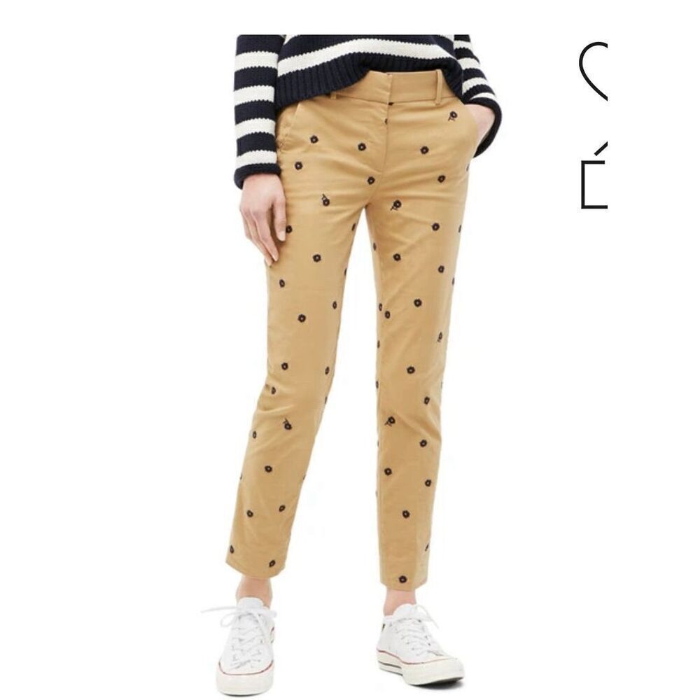 NEW J. Crew Cameron paint embroidered chinos pants Size 4 Honey Brown‎